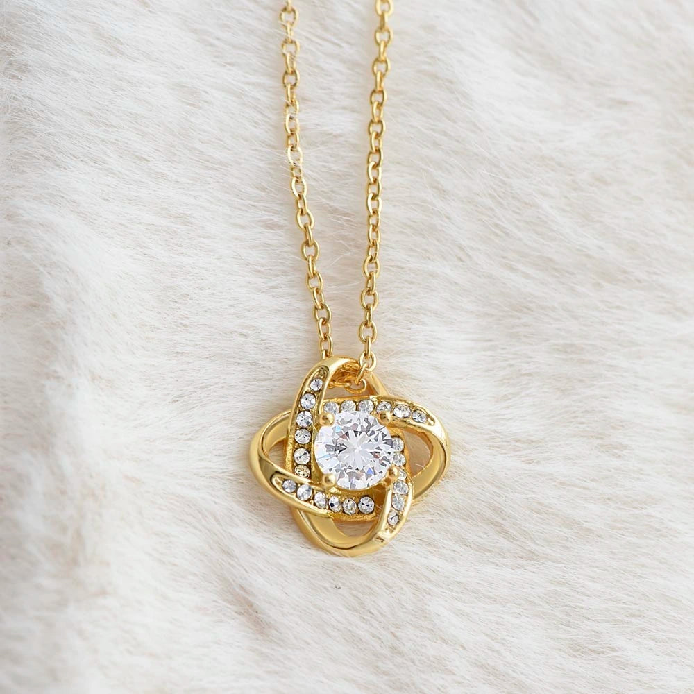 18k yellow gold love knot necklace for daughter endless love message showcase