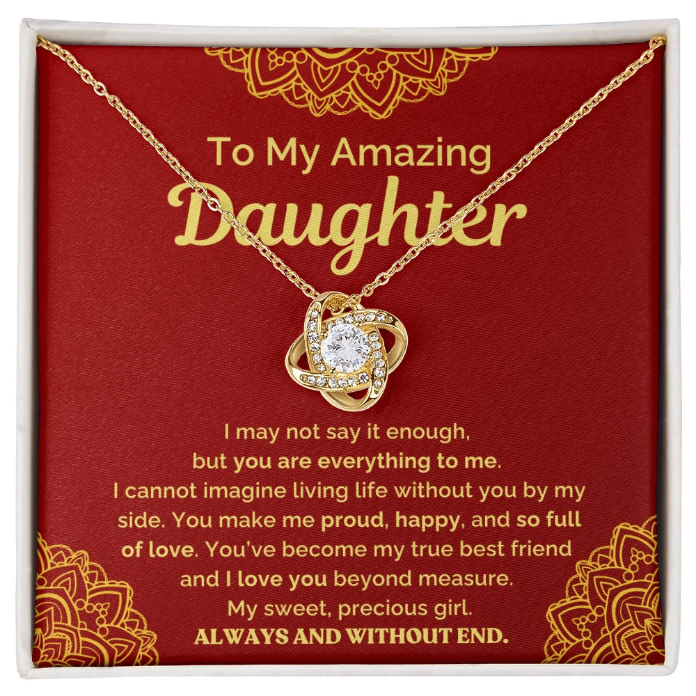 18k yellow gold love knot necklace for my daughter your are everything message card jewelry