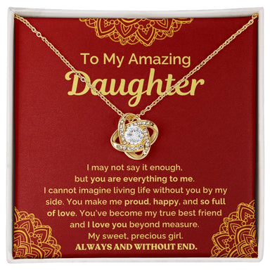 18k yellow gold love knot necklace for my daughter your are everything message card jewelry