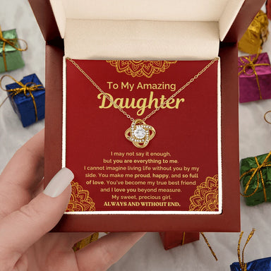18k yellow gold love knot necklace for my daughter your are everything message card jewelry luxury box