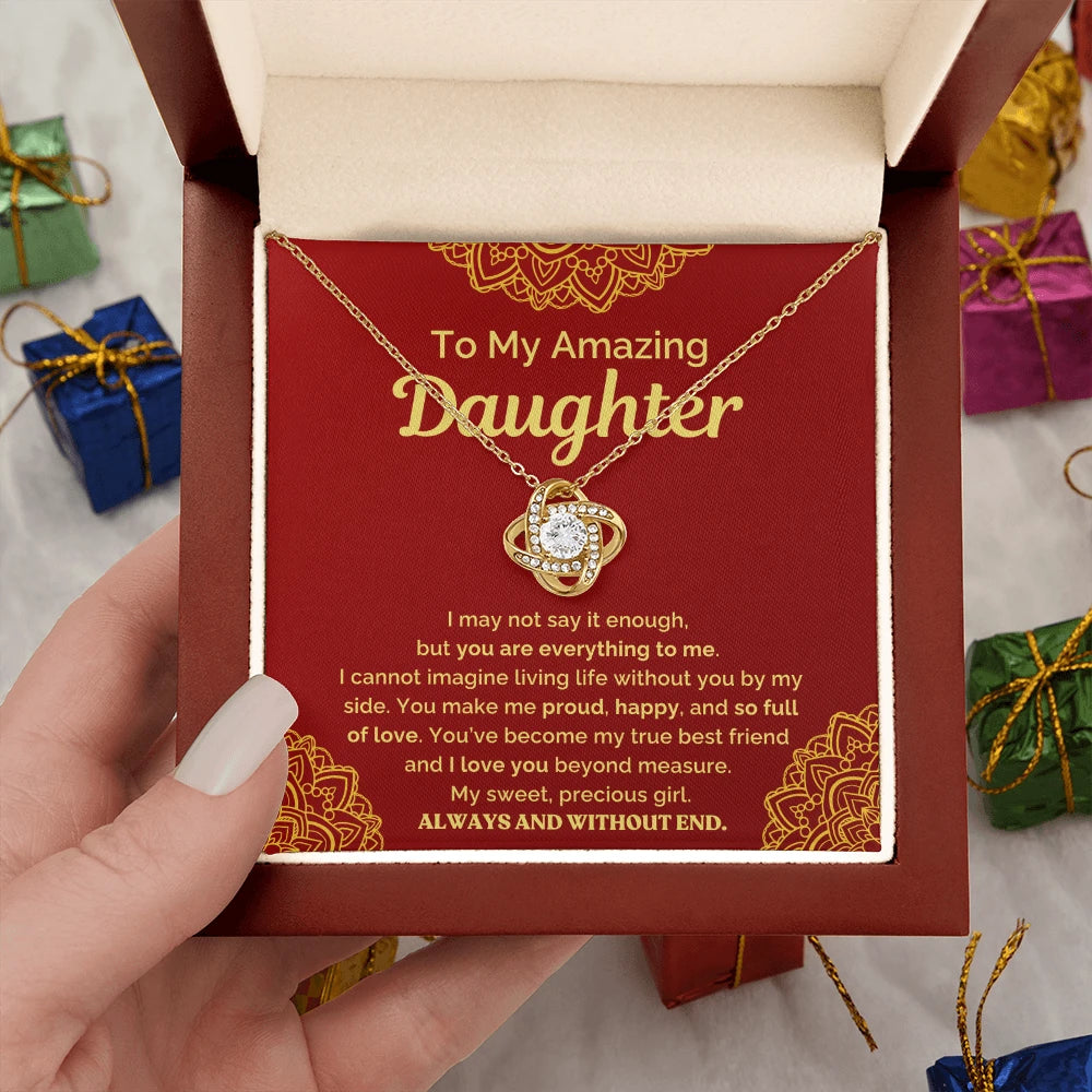 18k yellow gold love knot necklace for my daughter your are everything message card jewelry luxury box