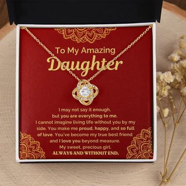 18k yellow gold love knot necklace for my daughter your are everything message card jewelry standard box