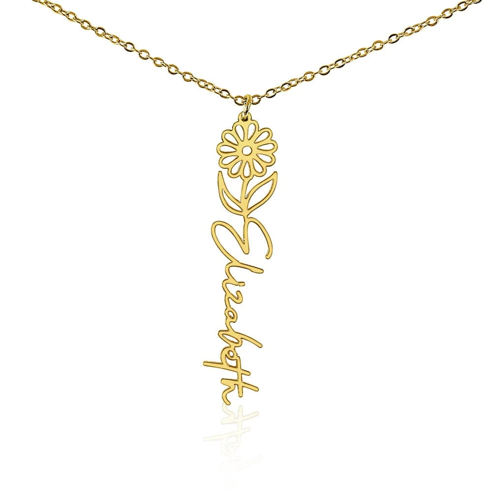 18k yellow gold personalized birth flower name necklace April Daisy for her