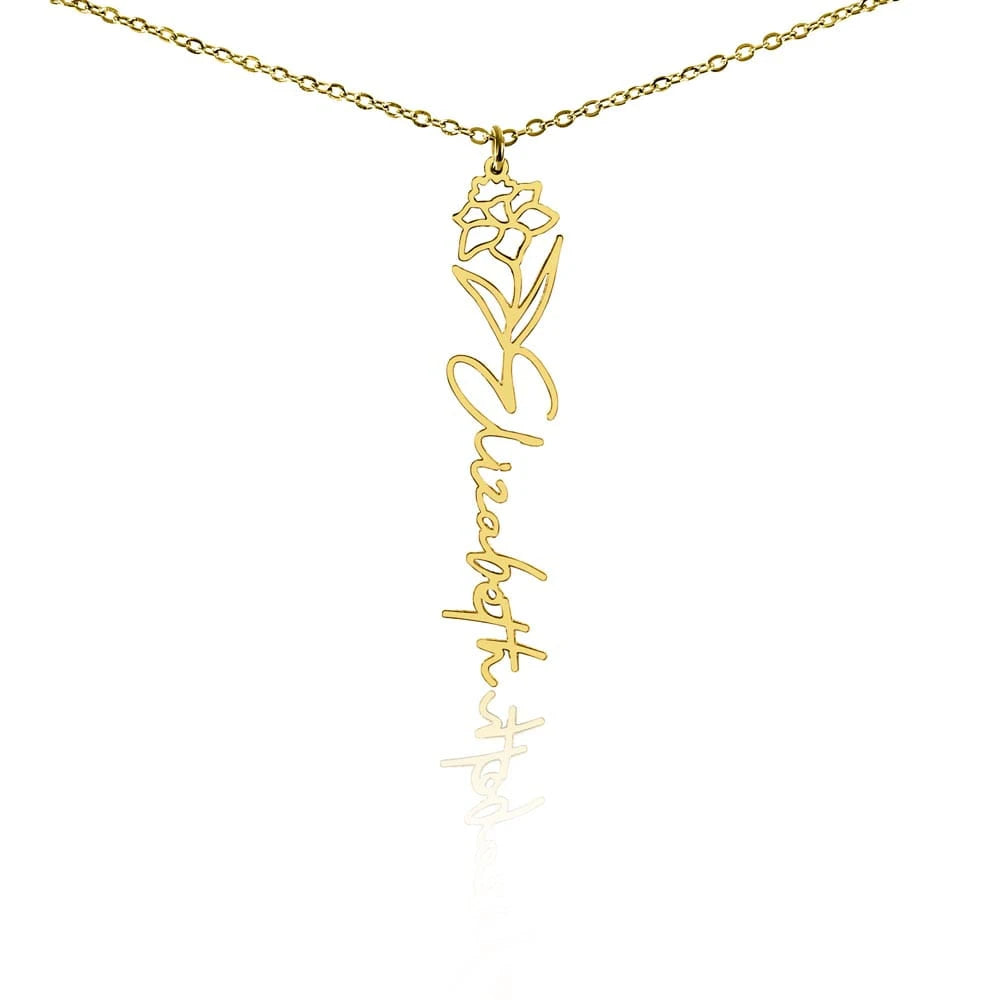 18k yellow gold personalized birth flower name necklace December Narcissus for her