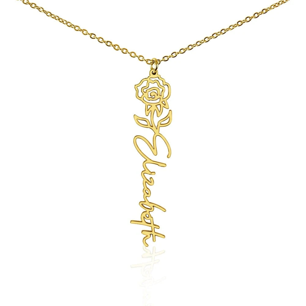 18k yellow gold personalized birth flower name necklace June Rose for her