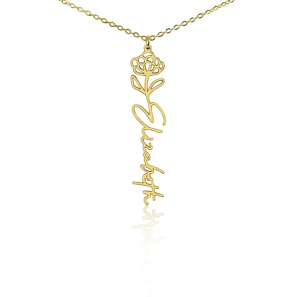 18k yellow gold personalized birth flower name necklace November Chrysanthemum for her