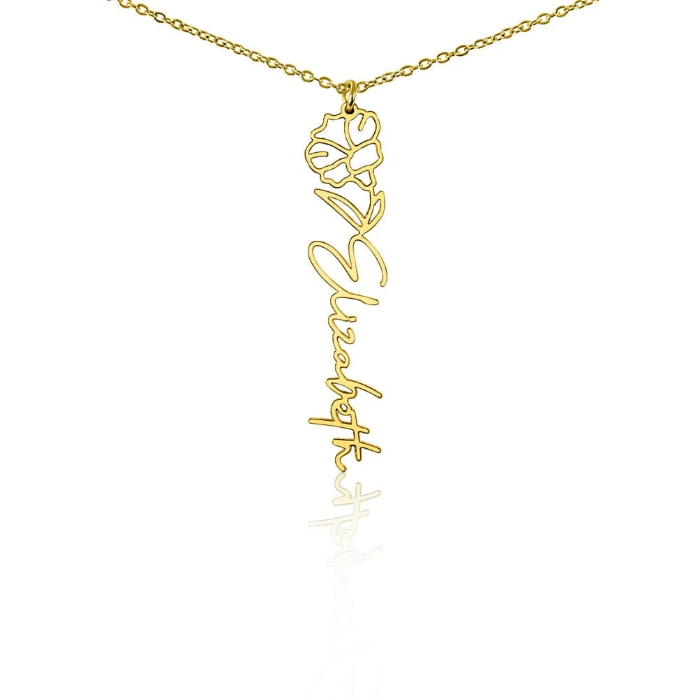 18k yellow gold personalized birth flower name necklace September Morning Glory for her