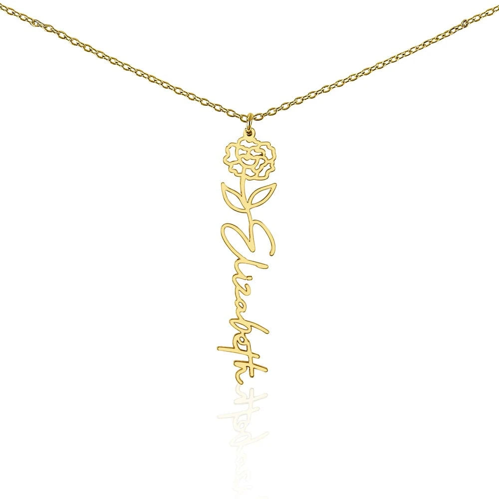 18k yellow gold personalized birth flower name necklace January Carnation for her