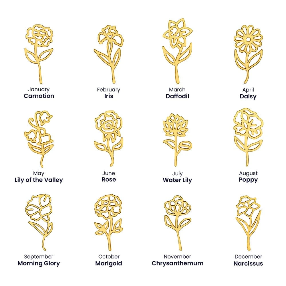 18k yellow gold personalized birth flower name necklaces for her