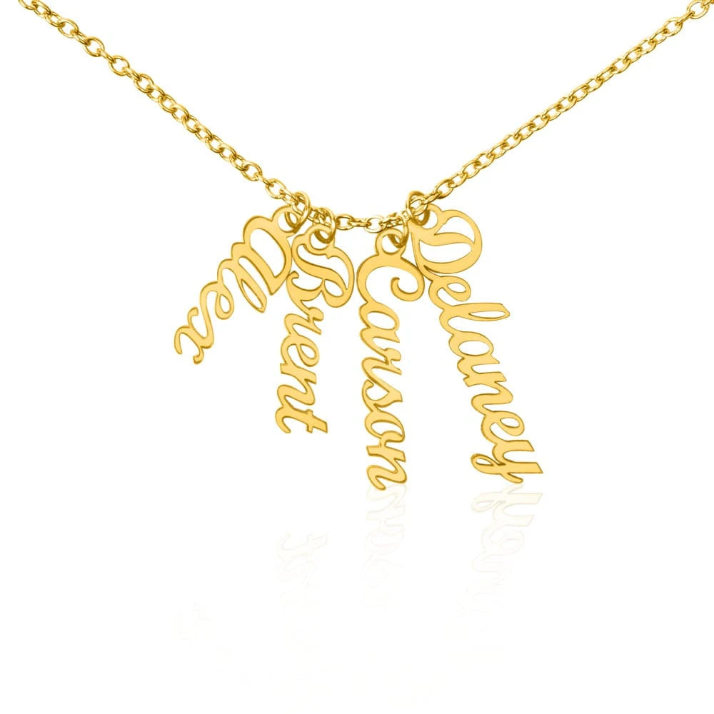 18k yellow gold personalized four vertical names necklace