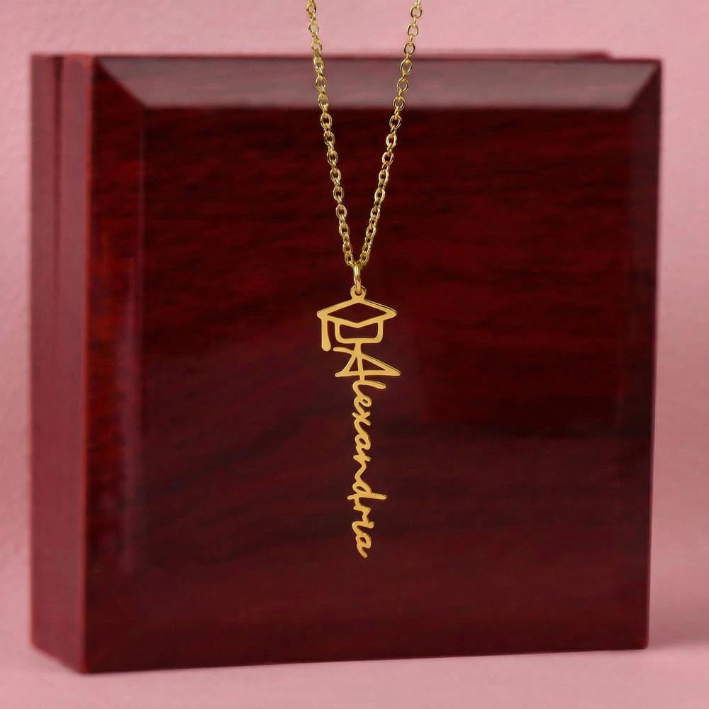 18k yellow gold personalized graduation cap necklace luxury box