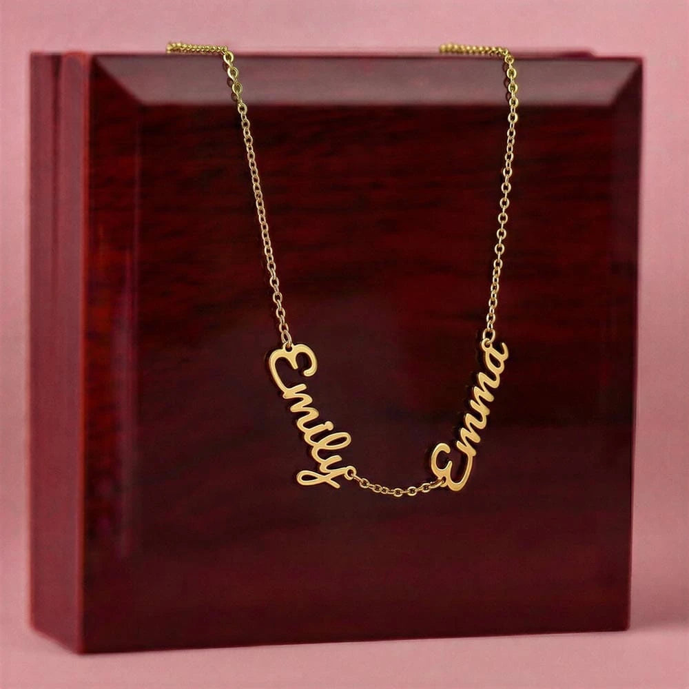 18k yellow gold personalized multiple name necklace two names luxury box