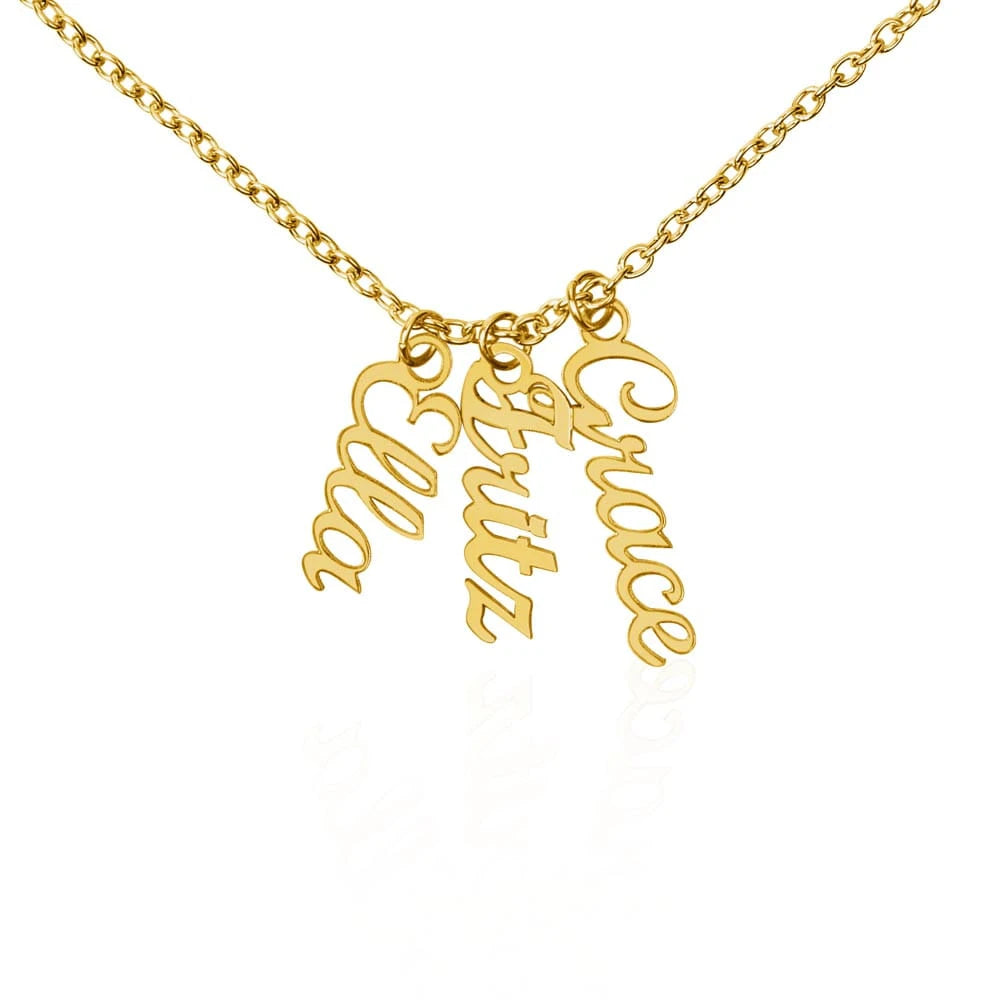 18k yellow gold personalized three vertical names necklace