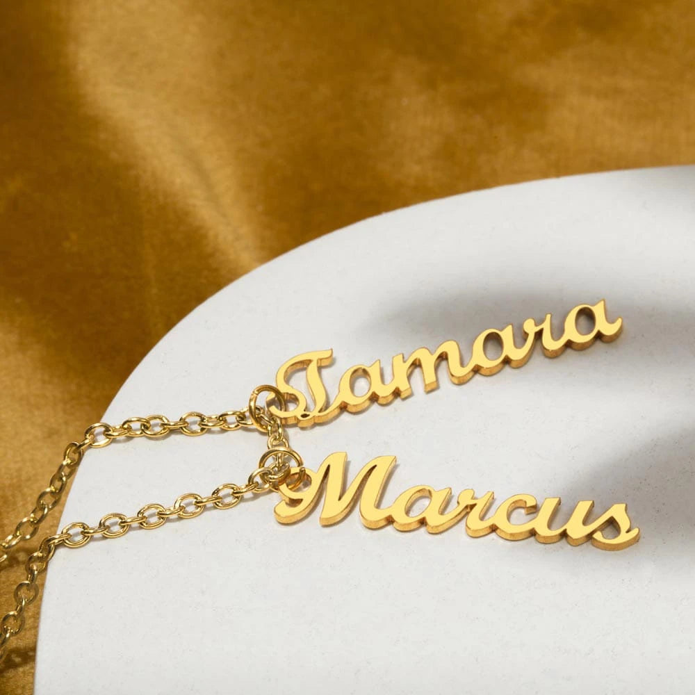 18k yellow gold personalized two vertical names necklace