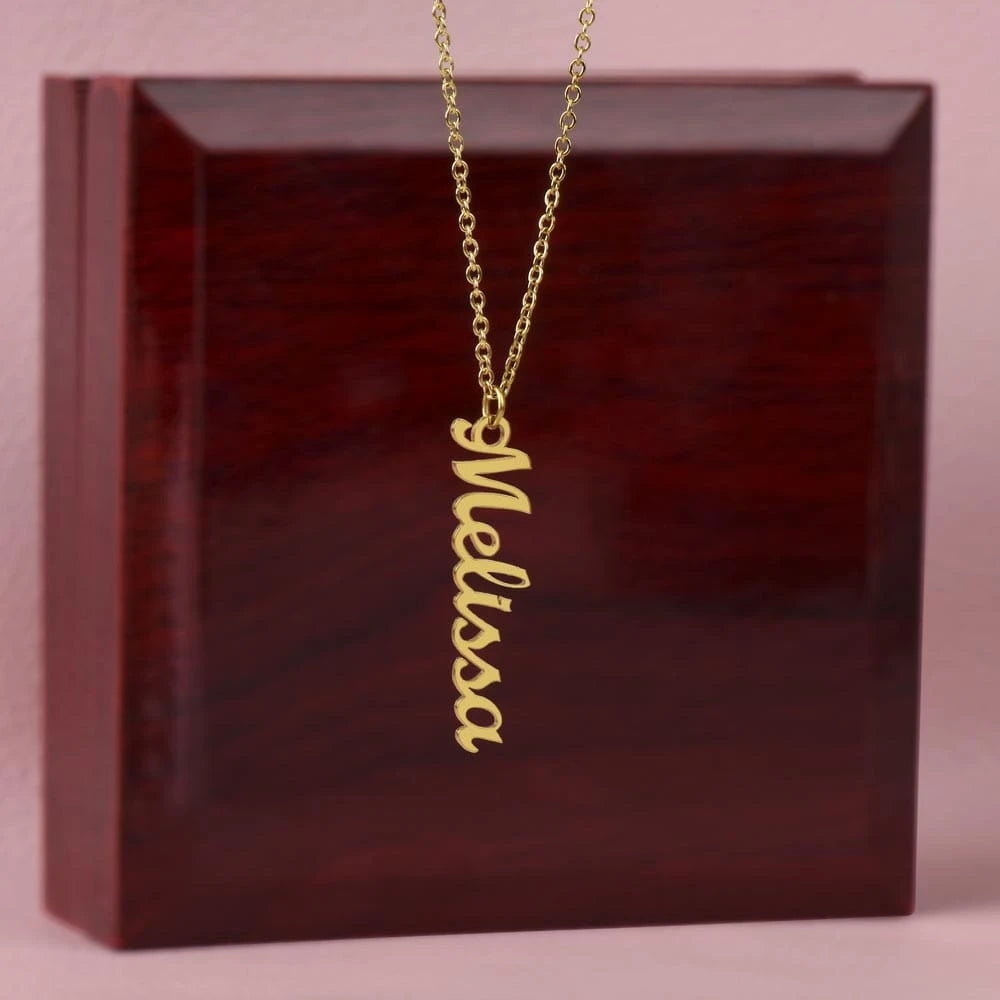 18k yellow gold personalized vertical name necklace for her luxury box