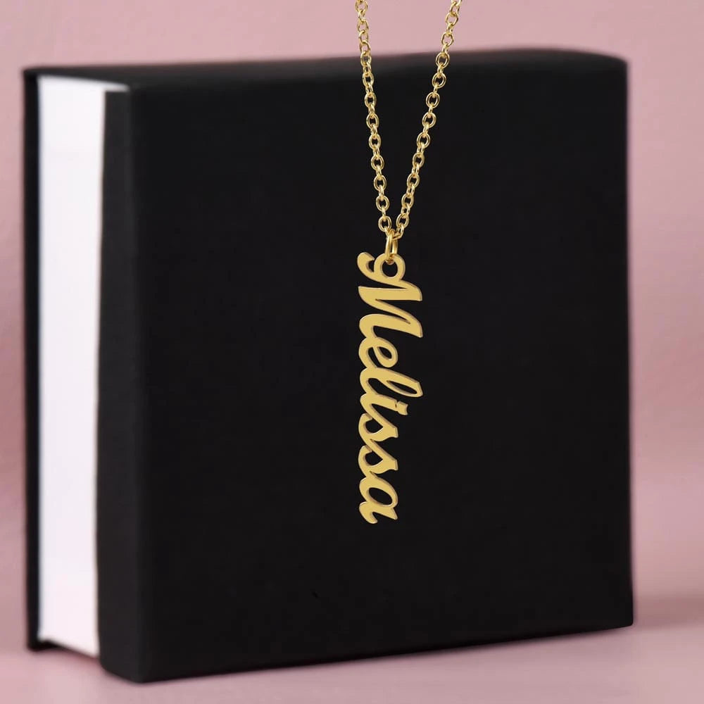 18k yellow gold personalized vertical name necklace for her standard box