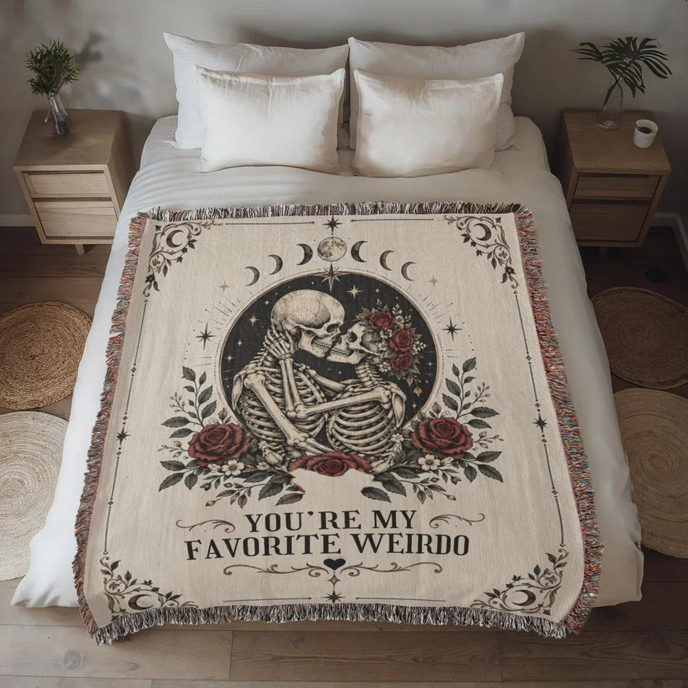 50x60 Inches Portrait Heirloom Woven Blanket for Soulmate My Weirdo Showcase On Bed