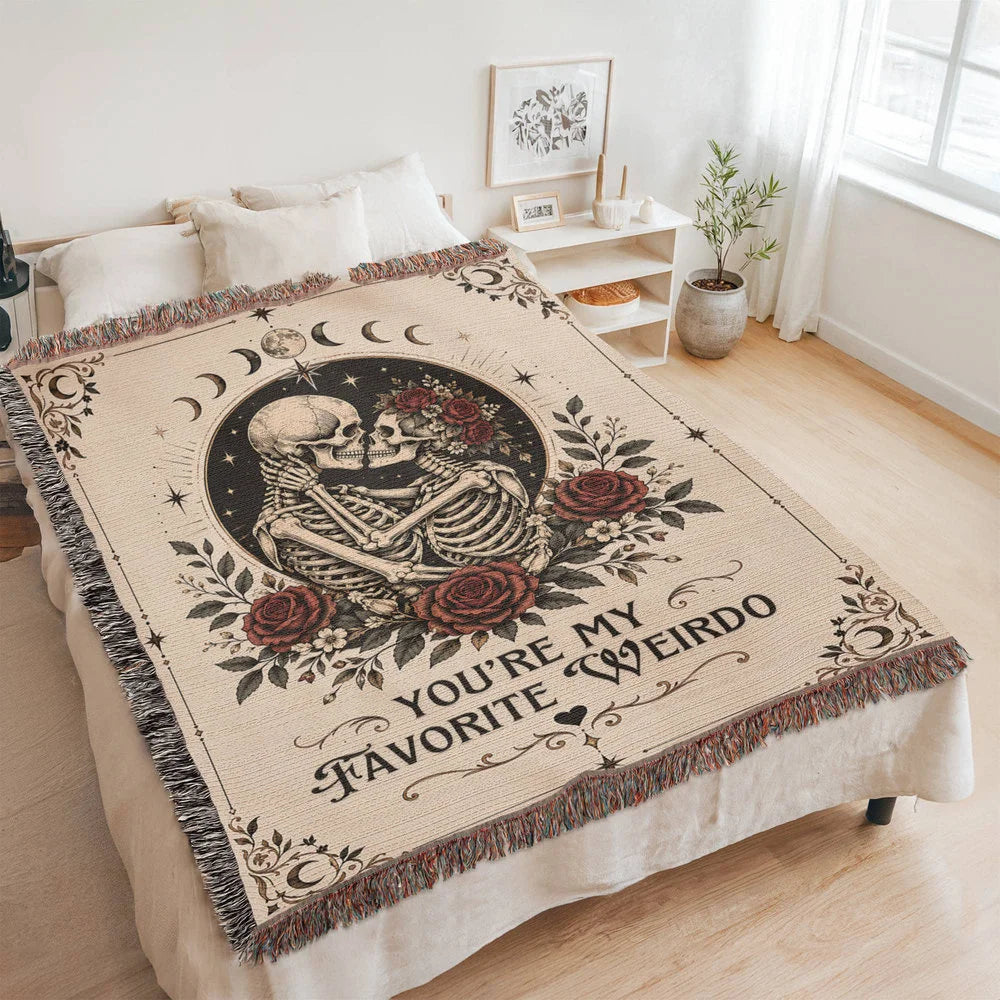 60x80 Inches Portrait Heirloom Woven Blanket for Soulmate My Weirdo Showcase On Bed