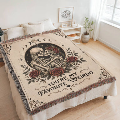 60x80 Inches Portrait Heirloom Woven Blanket for Soulmate My Weirdo Showcase On Bed
