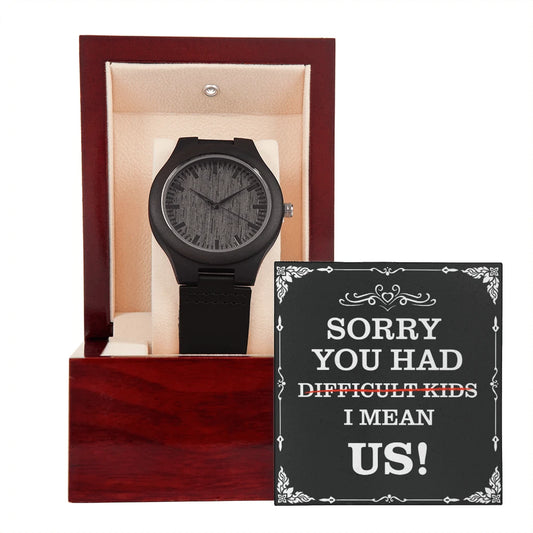 Black Sandalwood Wooden Watch For Dad - Difficult Kids - Mahogany Style Luxury Box