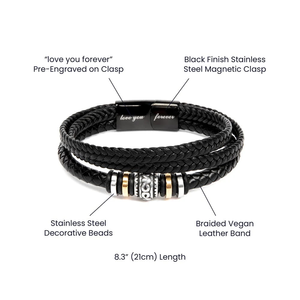 Braided vegan leather band Love You Forever Bracelet for Fishing Dad Reel Legend Product Specifications