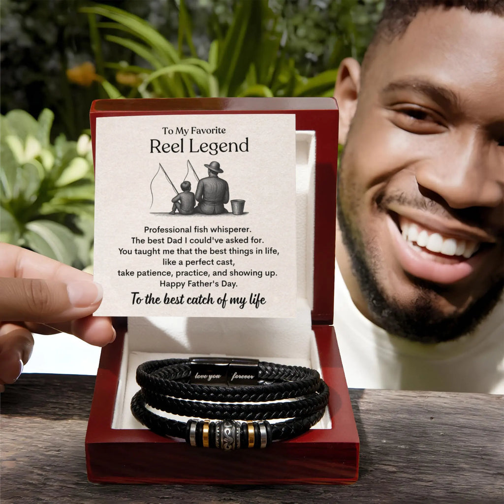 Braided vegan leather band Love You Forever Bracelet for Fishing Dad Reel Legend With Message Card Luxury Box
