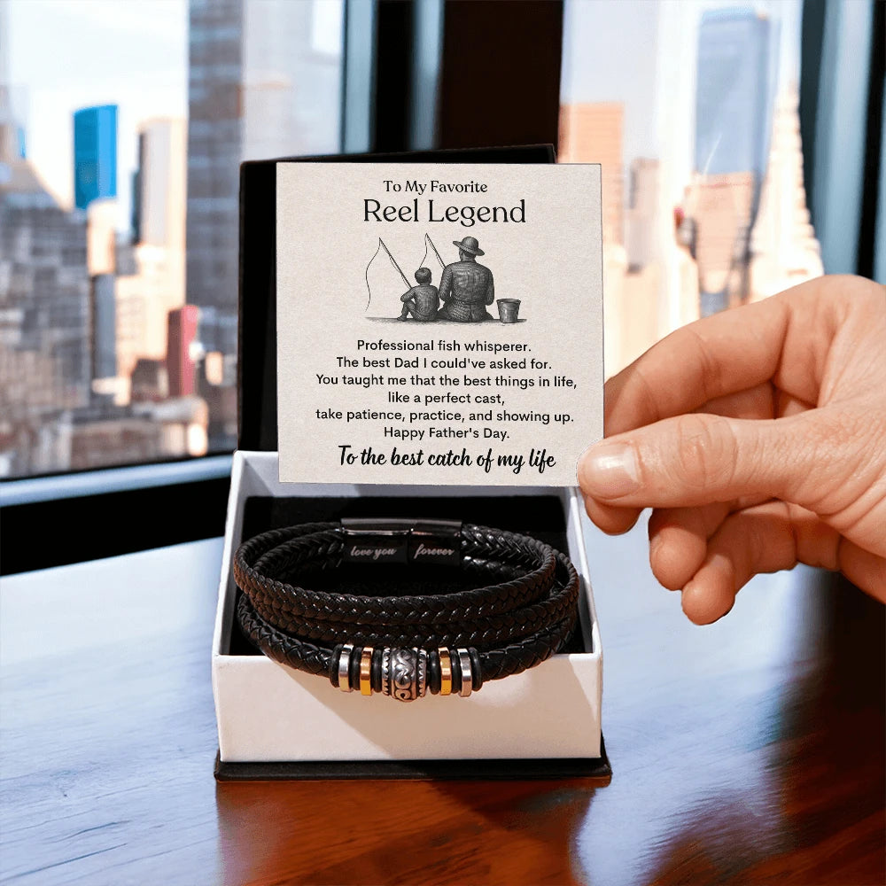 Braided vegan leather band Love You Forever Bracelet for Fishing Dad Reel Legend With Message Card Standard Box