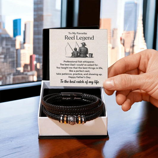 Braided vegan leather band Love You Forever Bracelet for Fishing Dad Reel Legend With Message Card Standard Box
