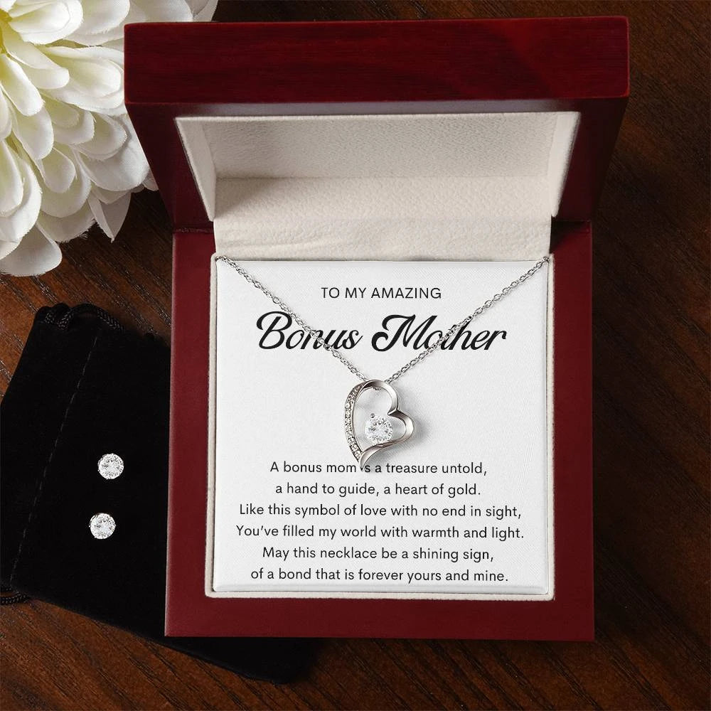 Forever Love Necklace Earring Set With Luxury Box For Bonus Mom