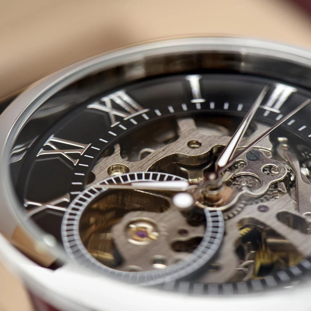 Genuine Black Leather Band Men‘s Skeleton Mechanical Watch for Fishing Dad Fishing Lures Dial Plate