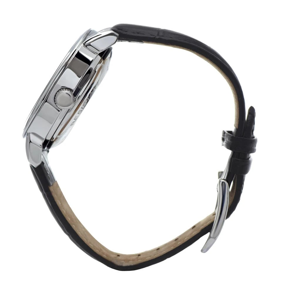 Genuine Black Leather Band Men‘s Skeleton Mechanical Watch for Fishing Dad Fishing Lures Side View