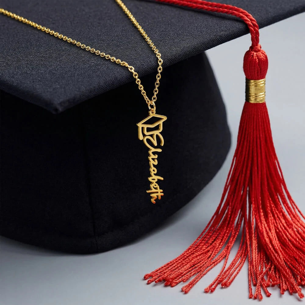 Graduation Cap Custom 18K Yellow Gold Name Necklace For Graduates 2026 - We Are So Proud