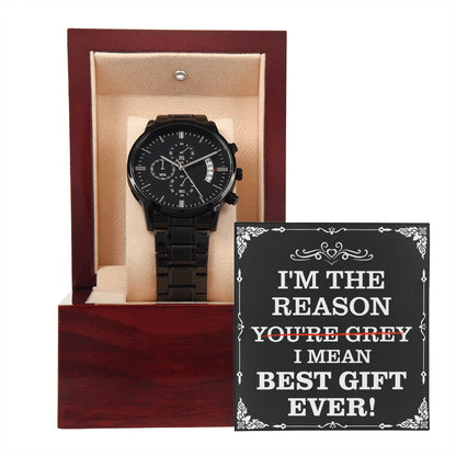 Men s Black Chronograph Watch For Dad With Mahogany Style Luxury Box