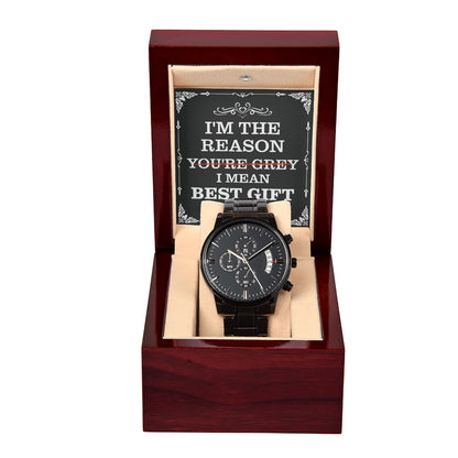 Men s Black Chronograph Watch For Dad With Mahogany Style Luxury Box Display