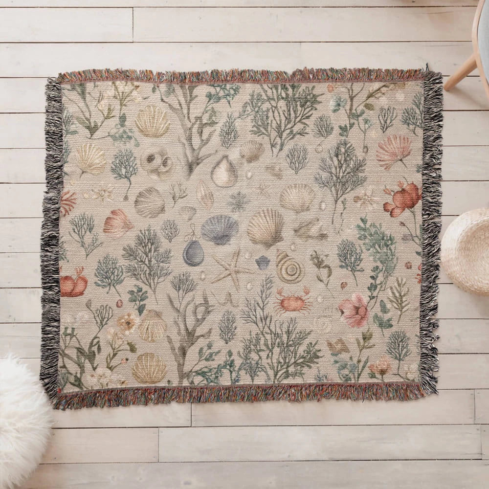 Ocean Floor Heirloom Artwork Woven Throw Blanket 60x50 Display On The Floor
