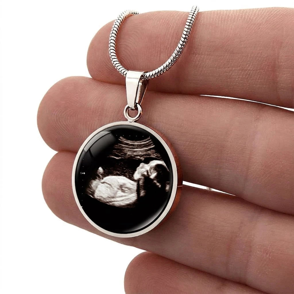 Personalized Baby Ultrasound Sonogram Surgical Steel Circle Pendant Necklace
