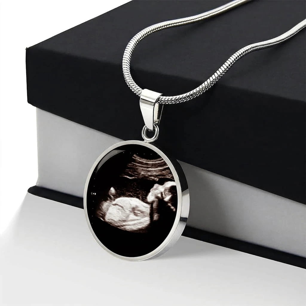 Personalized Baby Ultrasound Sonogram Circle Pendant Necklace