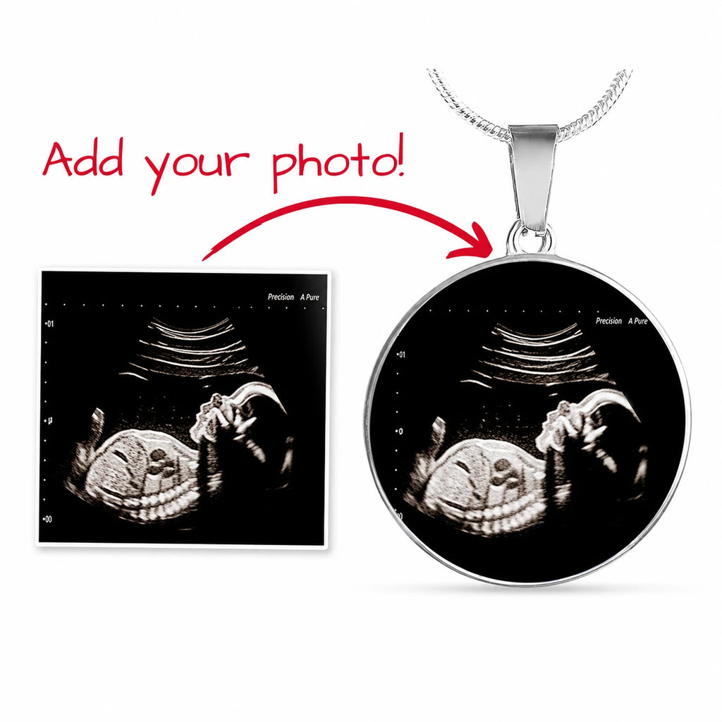 Personalized Photo Baby Ultrasound Sonogram Surgical Steel Circle Pendant Necklace