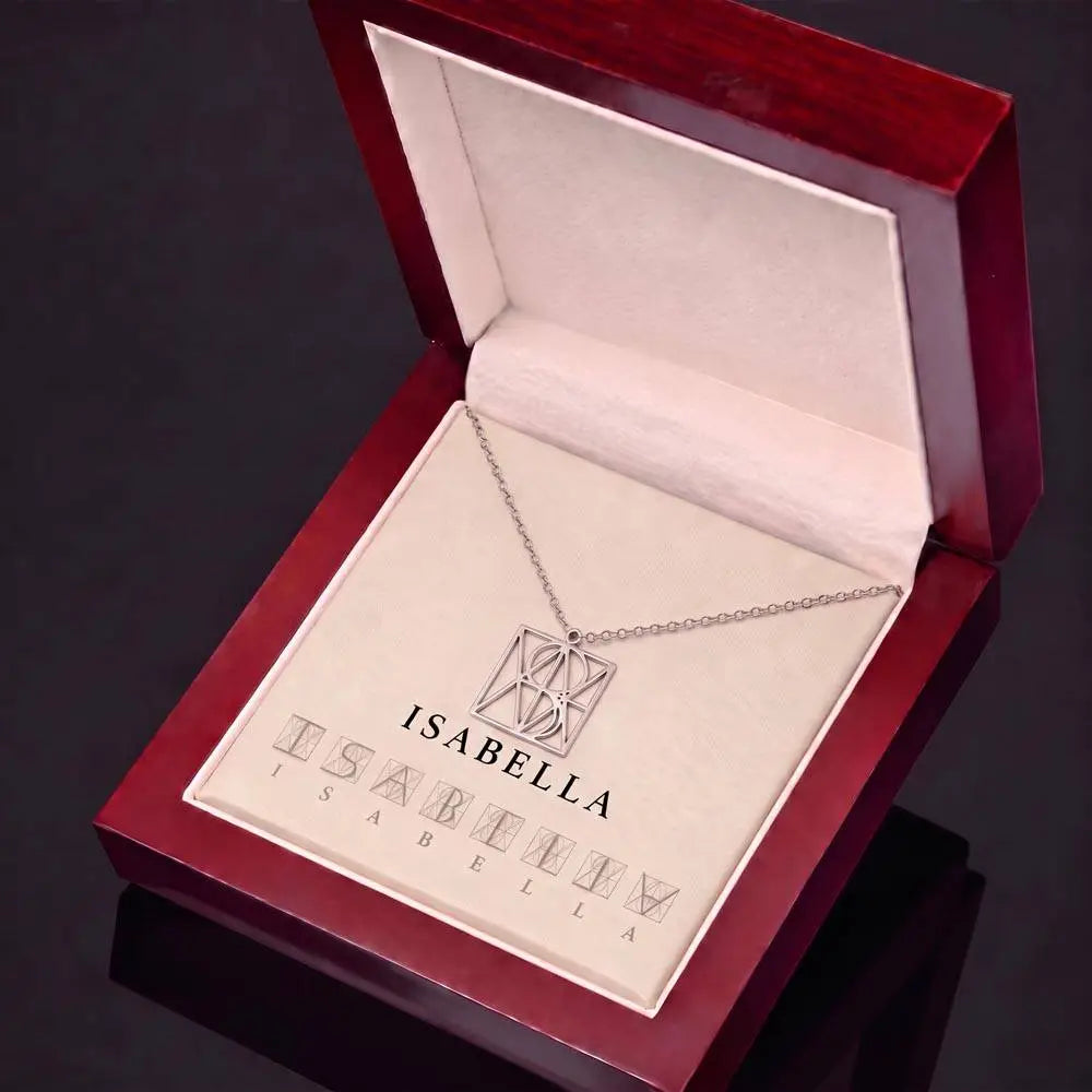 Polished Stainless Steel Custom Monogram Name Necklace Luxury Box
