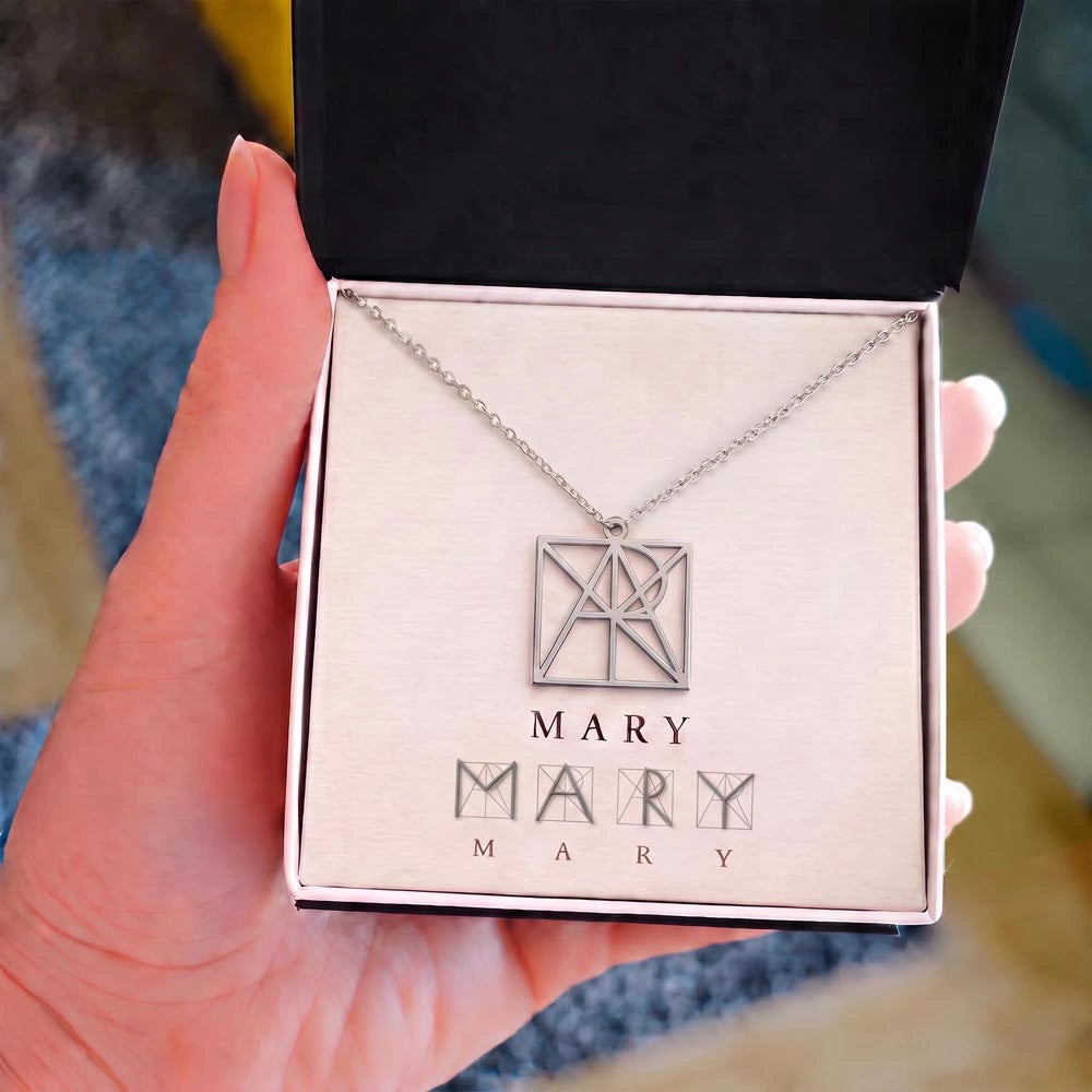 Polished Stainless Steel Custom Monogram Name Necklace Standard Box