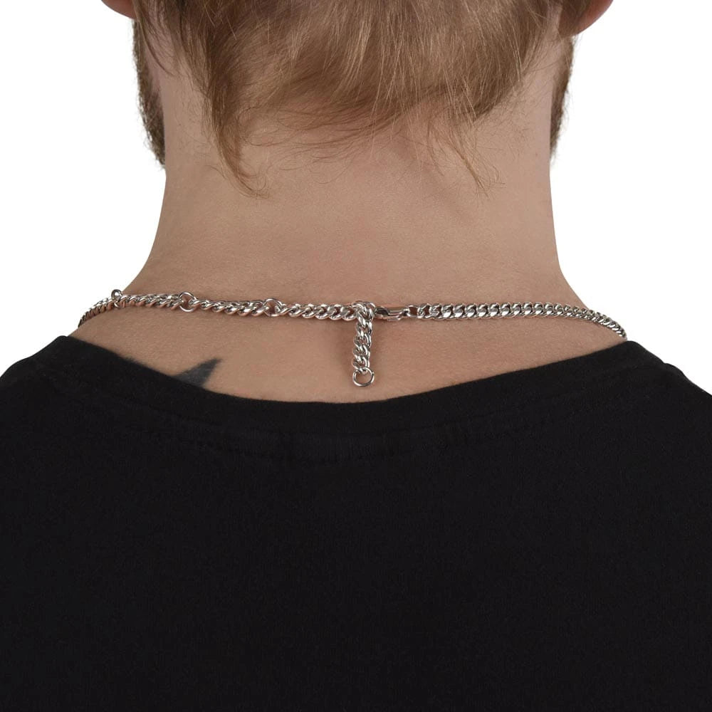 Polished Stainless Steel Men's 5mm Cuban Link Chain Necklace Showcase On Neck