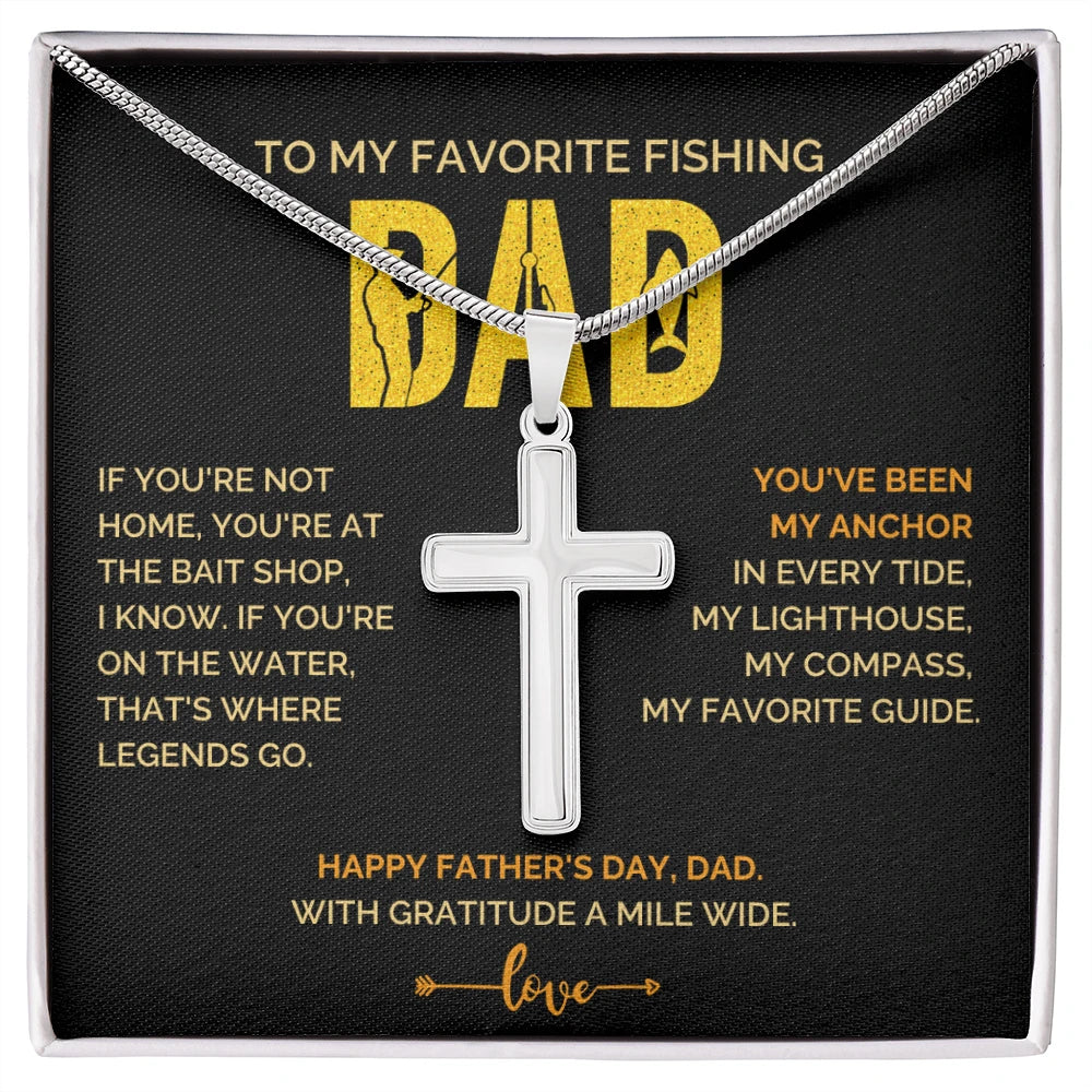 Polished stainless steel Artisan Cross Necklace for Men My Anchor Message Card Jewelry
