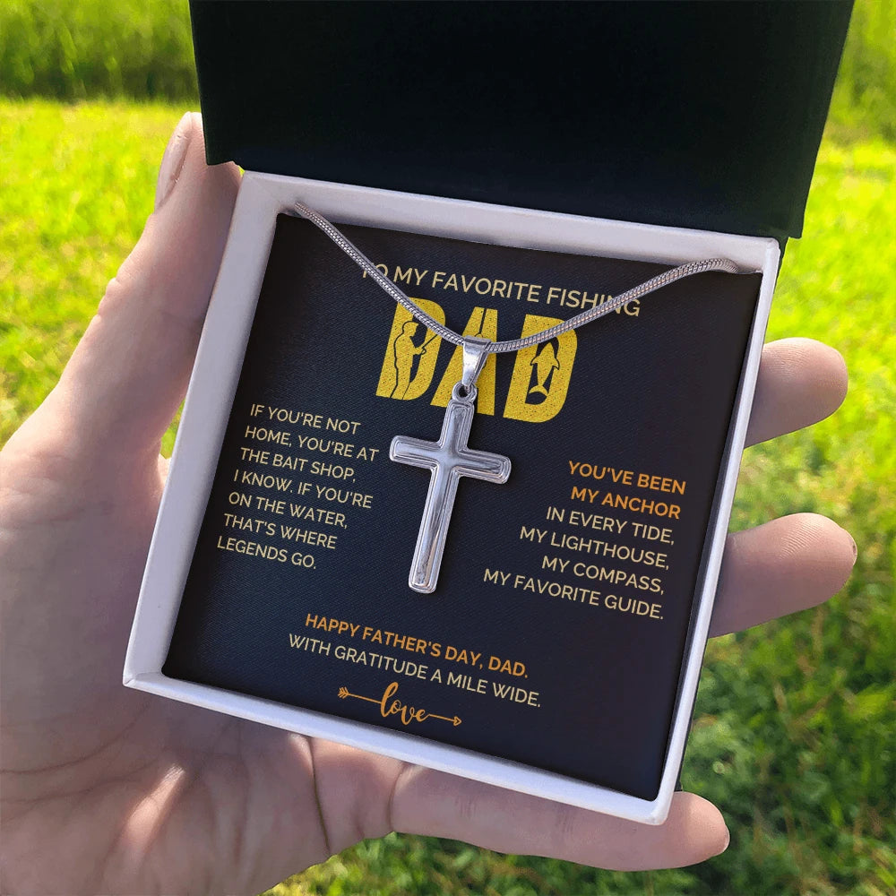 Polished stainless steel Artisan Cross Necklace for Men My Anchor Message Card Jewelry Standard Box