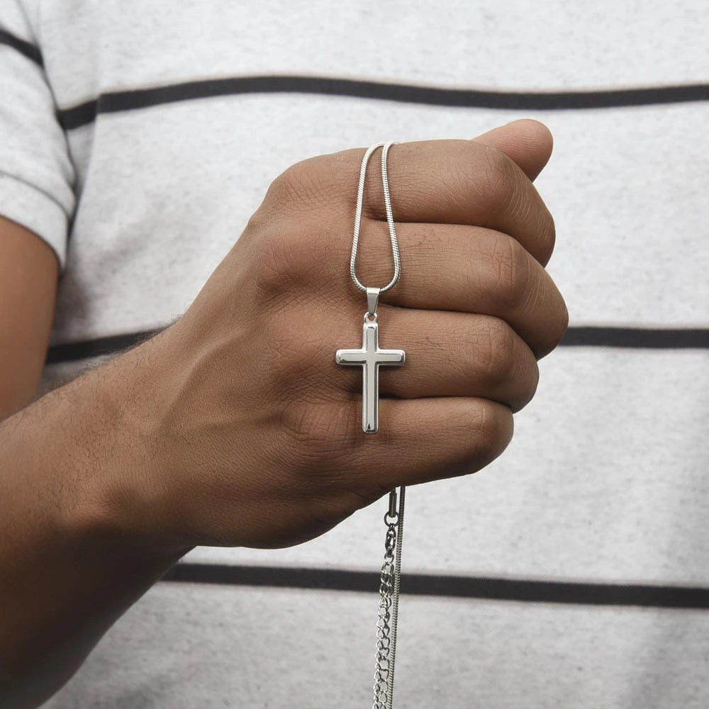 Polished stainless steel Artisan Cross Necklace for Men My Anchor Showcase In Hand