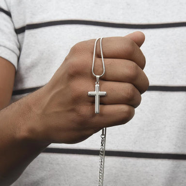Polished stainless steel Artisan Cross Necklace for Men My Anchor Showcase In Hand