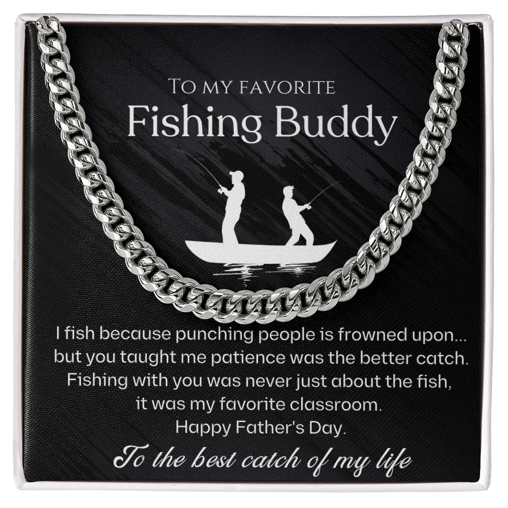 Polished stainless steel Cuban Link Chain for Fishing Dad Best Catch Message Card Jewelry