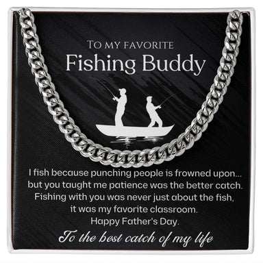 Polished stainless steel Cuban Link Chain for Fishing Dad Best Catch Message Card Jewelry