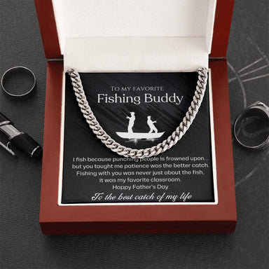 Polished stainless steel Cuban Link Chain for Fishing Dad Best Catch Message Card Jewelry Luxury Box