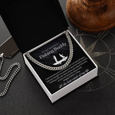 Polished stainless steel Cuban Link Chain for Fishing Dad Best Catch Message Card Jewelry Standard Box