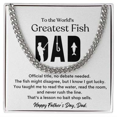 Polished stainless steel Cuban Link Chain for Worlds Greatest Fishing Dad